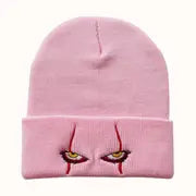 Unisex Winter Acrylic Knit Clown Scary Eyes Embroidery Warm Winter Halloween Hats for Adults and kids