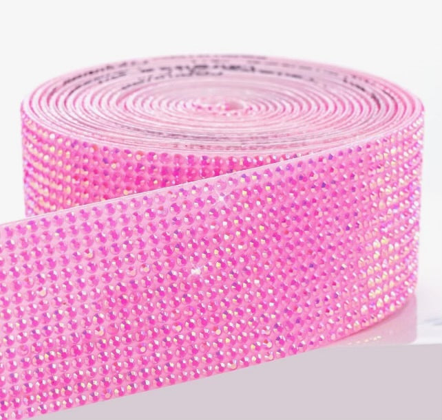 Swanky Hot Pink AB Self Adhesive Rhinestone Ribbon 1.18" Wide 3 Yards