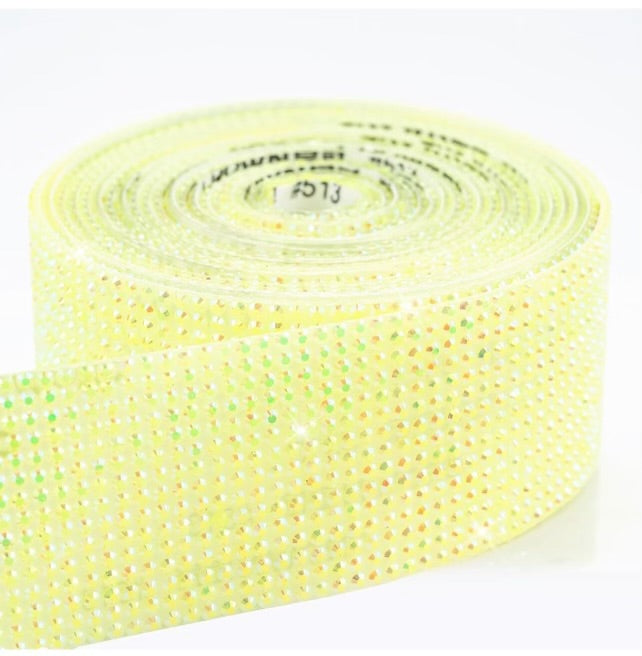 Swanky Lemon Yellow AB Self Adhesive Rhinestone Ribbon 1.18" Wide 3 Yards