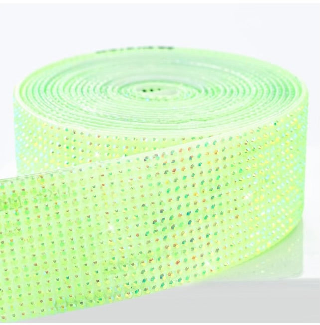 Swanky Light Green AB Self Adhesive Rhinestone Ribbon 1.18" Wide 3 Yards