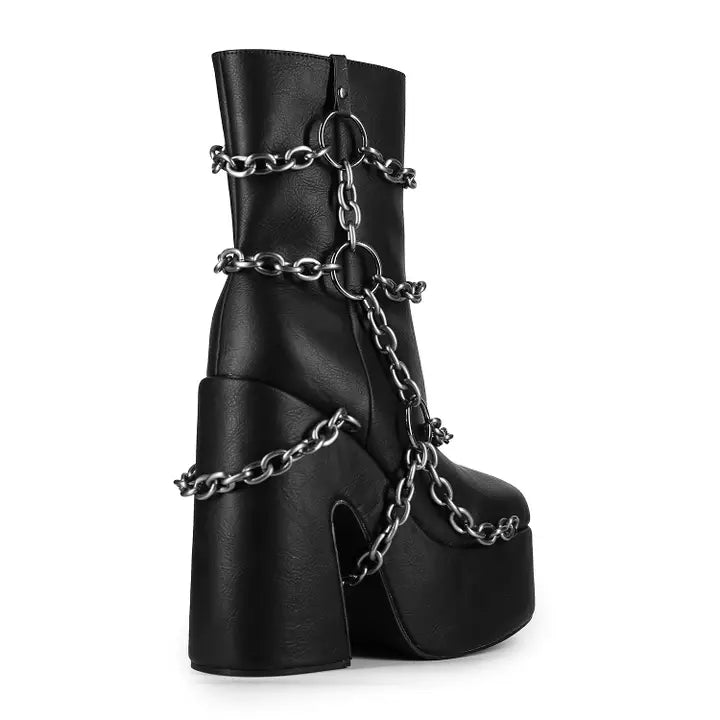 BLACK CHAIN PLATFORM HEELS