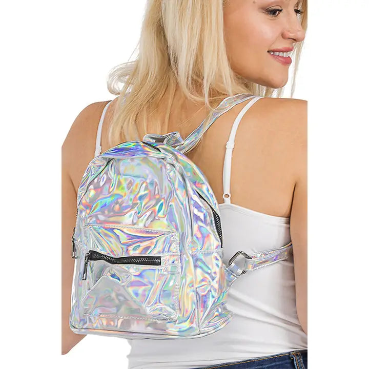 Shiny Retro Rave Festival Metallic Gloss Backpack