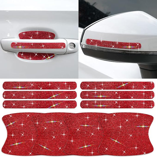 10PCS Car Door Handle Bling Rhinestones Stickers Universal Auto Door Handle Strips