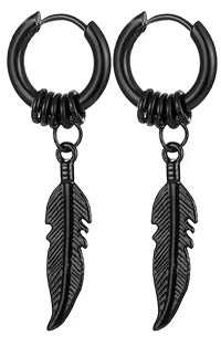 Wicked Punk Stainless Steel Feather Hoop Earrings