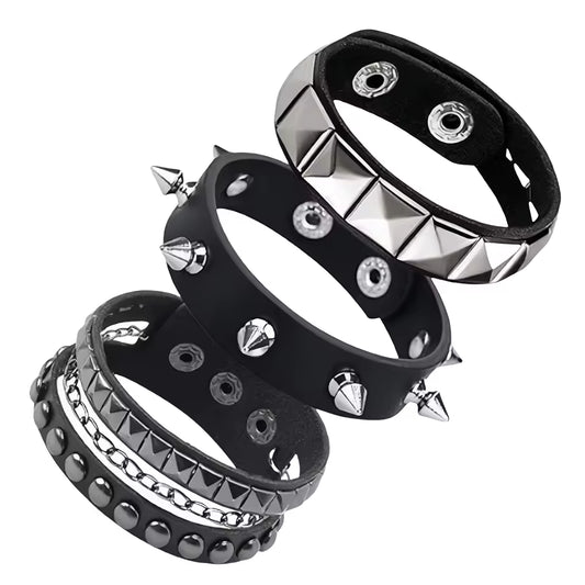 3 Piece Goth Punk Faux Leather Bracelet Set