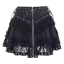 Wicked Punk Gothic Lace Zip Up Skirt