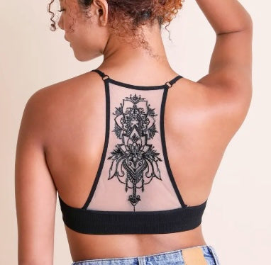 Women's Lace Tattoo Mesh Back Bralette