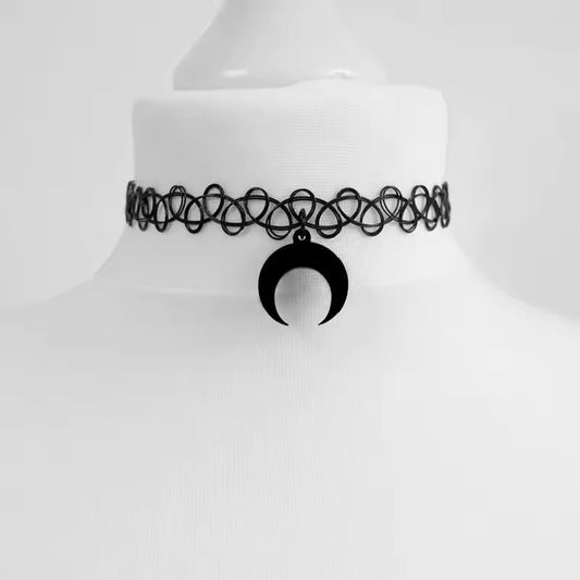 Wicked Punk Moon Charm Choker Necklace