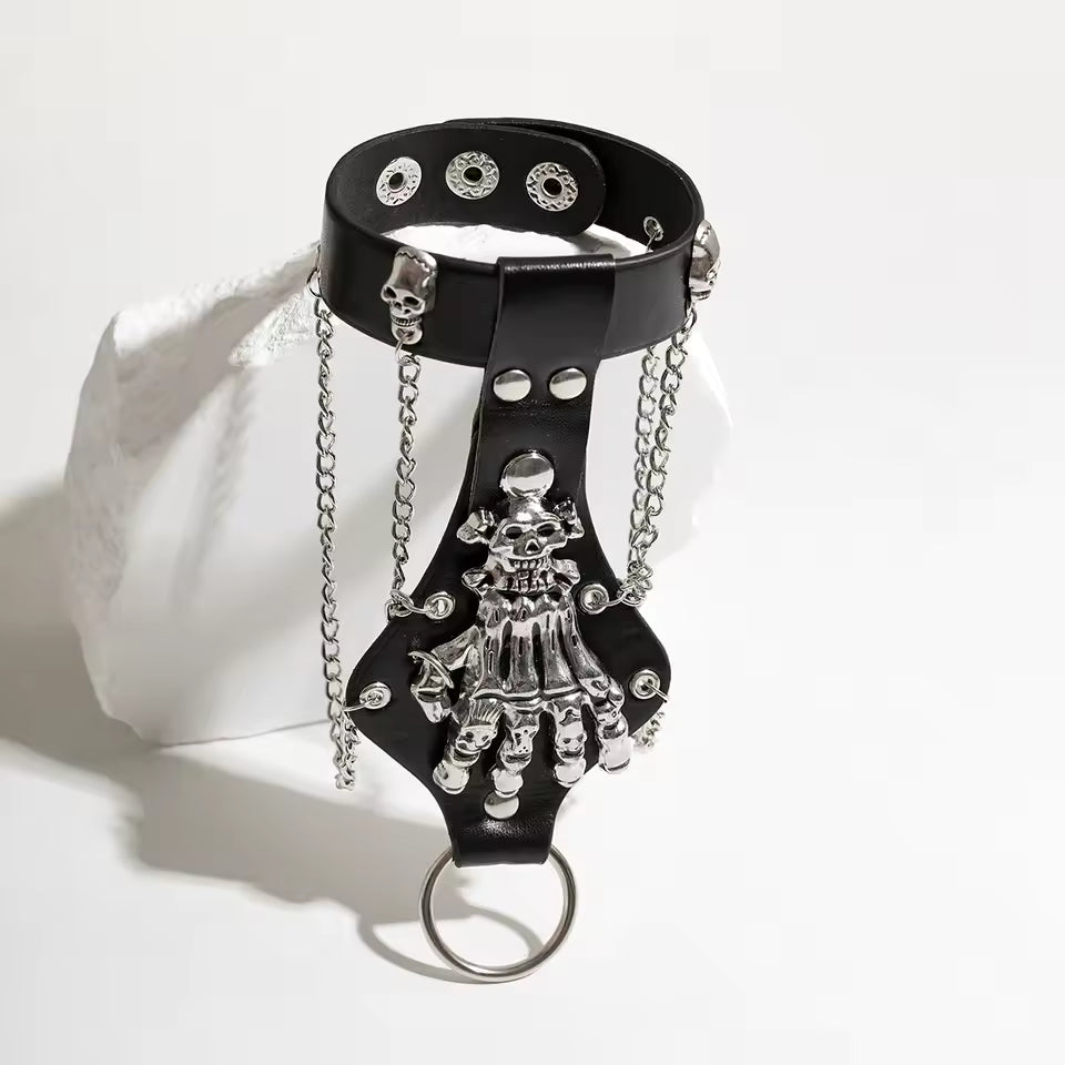 Wicked Punk Goth Full Hand Skull Chain Bracelet