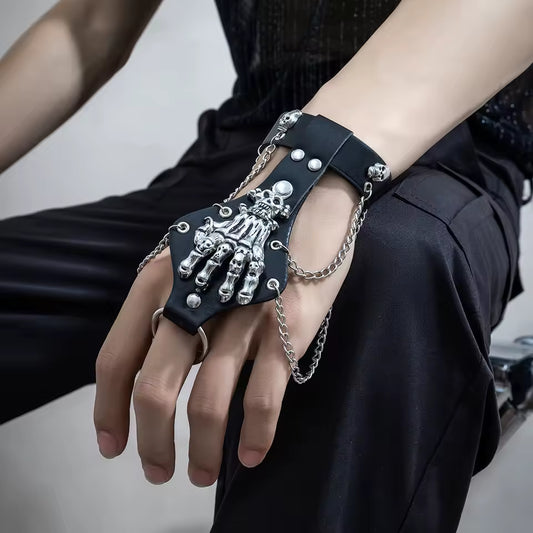 Wicked Punk Goth Full Hand Skull Chain Bracelet